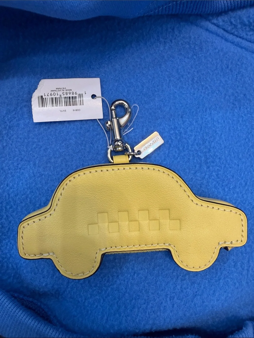 Coach Yellow Taxi Leather Key Charm with Metal Clasp